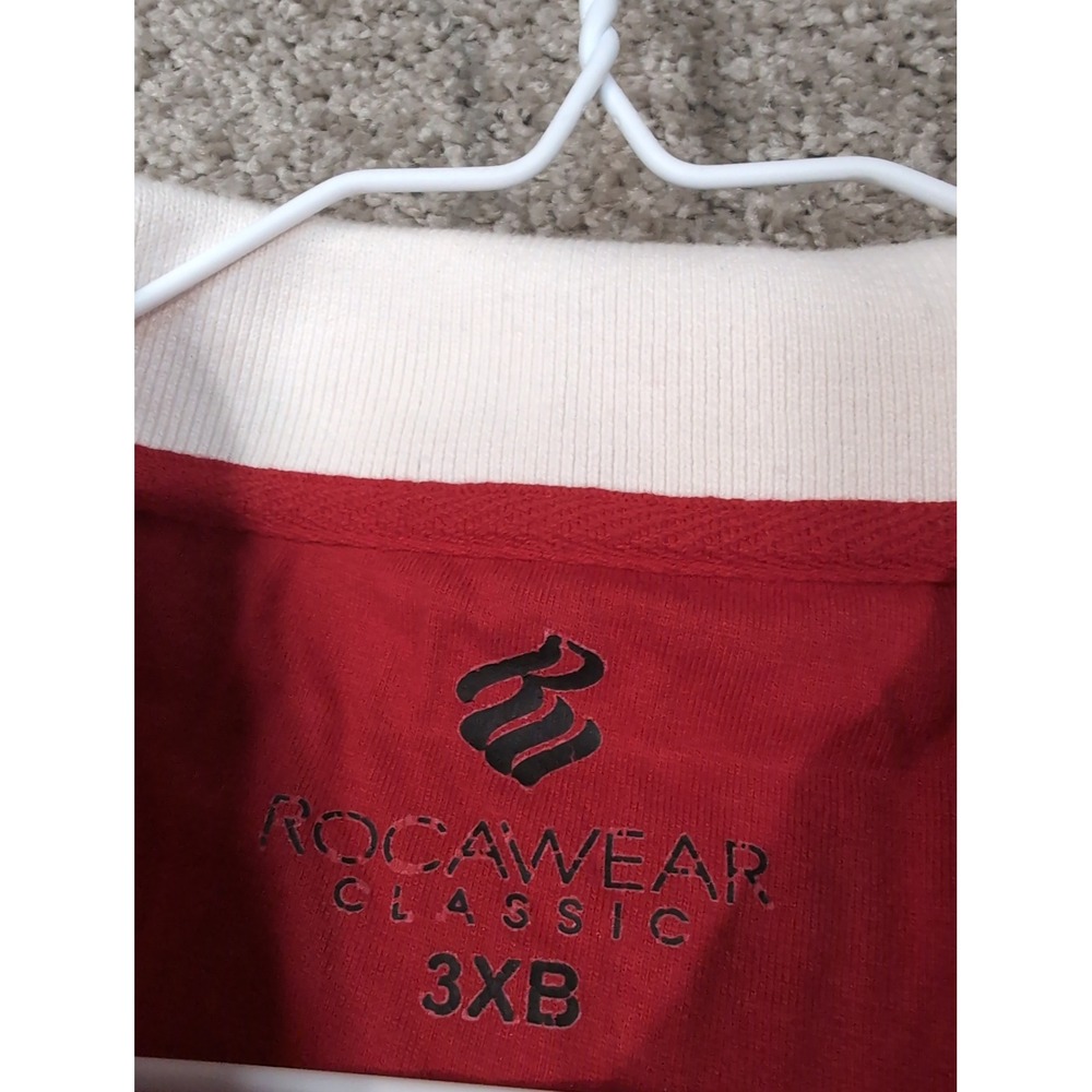 Rocawear Classic Mens 3XB Red White Colorblock Graphic Short Sleeve Polo Shirt - Picture 3 of 7